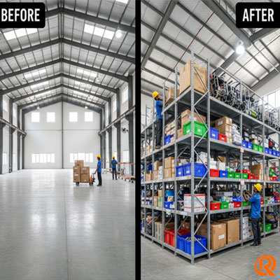 medium duty slotted angle racks installation in chennai based manufacturing unit